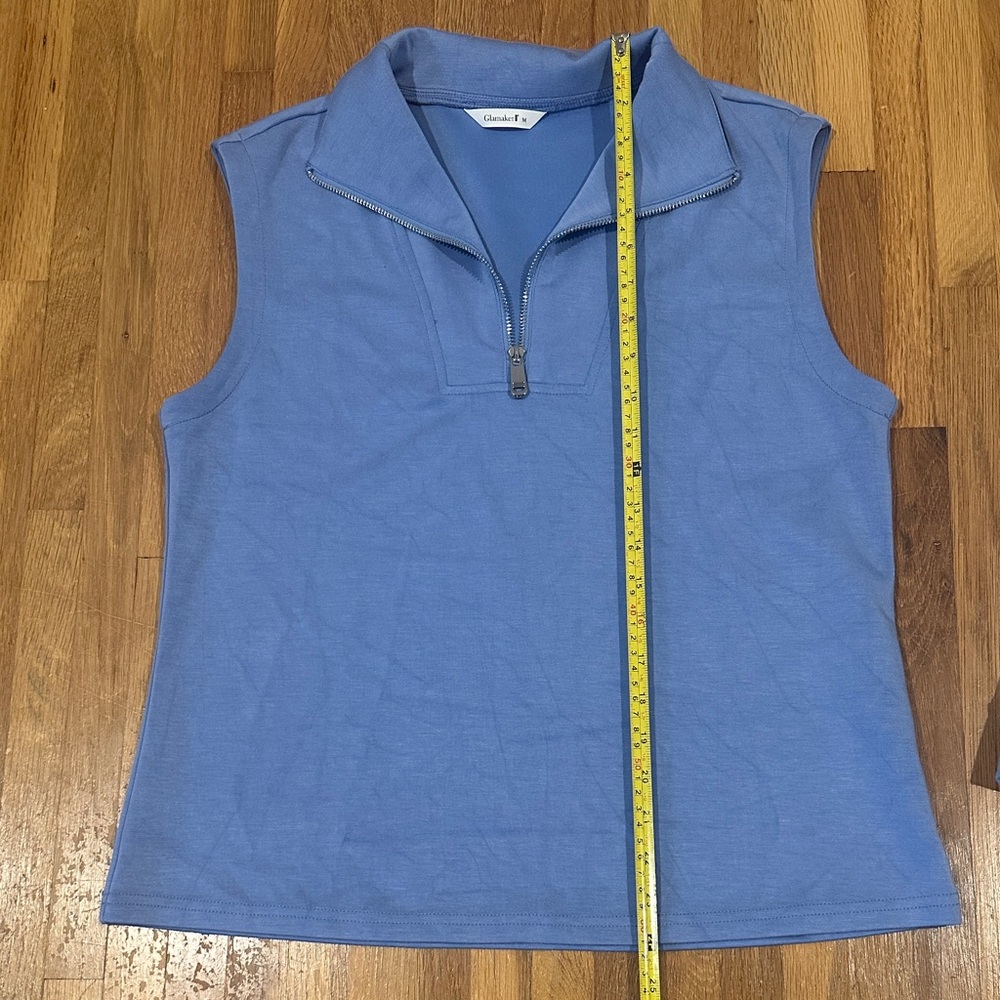 Glamaker | Women’s Periwinkle/Blue Sleeveless Zip-Up Top and Shorts Set - Picture 3 of 14